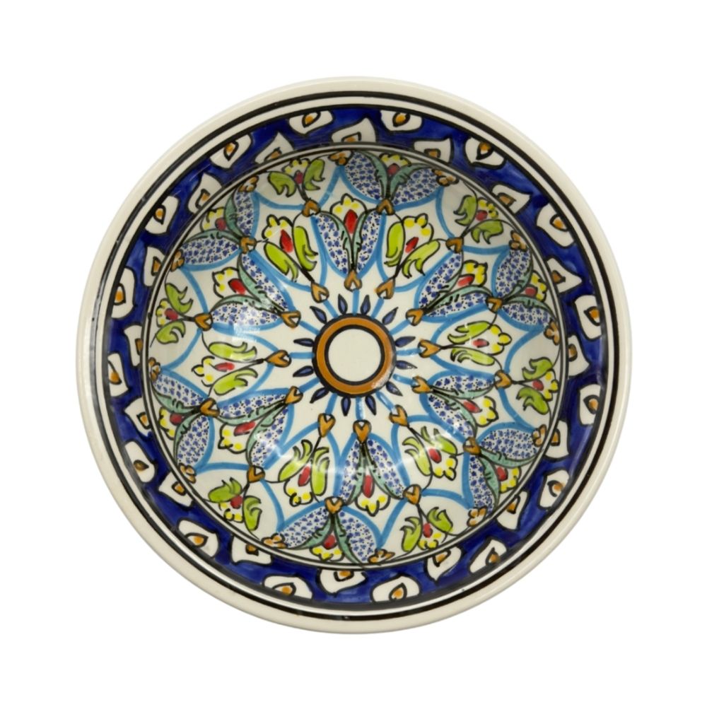 Handbemalte Keramikschale mit orientlaischem Muster in leuchtenden Farben Blau und Grün töne