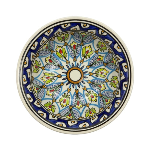 Handbemalte Keramikschale mit orientlaischem Muster in leuchtenden Farben Blau und Grün töne