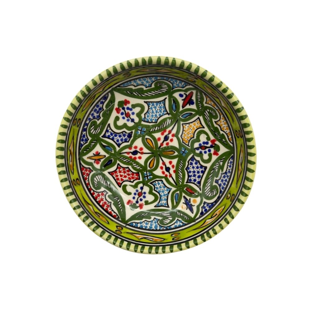 Keramikschale mit grüner Bemalung, orientalische Muster, runde Schale mit 15 cm Durchmesser