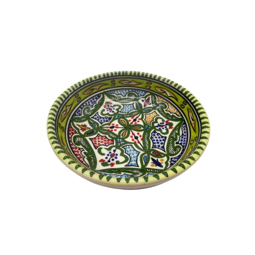 Keramikschale mit grüner Bemalung, orientalische Muster, runde Schale mit 15 cm Durchmesser