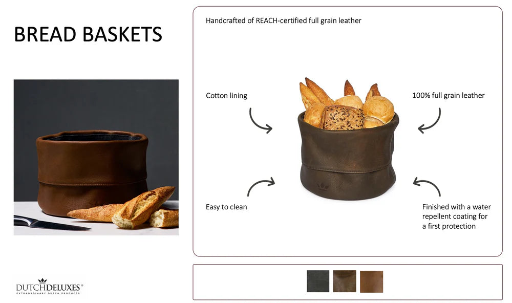 Brotkorb aus Leder - Vintage Grau