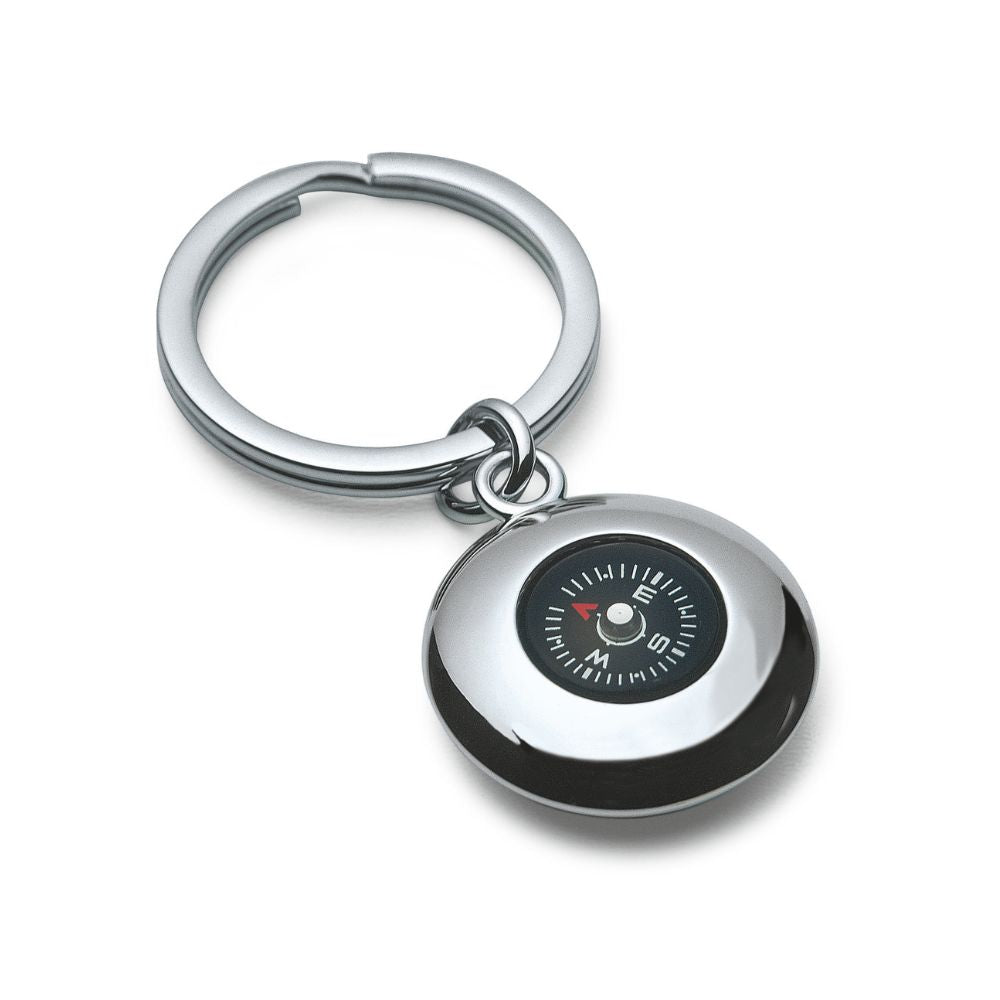 Schöner silberner Schlüsselring mit Schlüsselanhänger, hochwertiger Kompass als Schlüsselanhänger, silber und schwarz, edles minimalstisches Design 