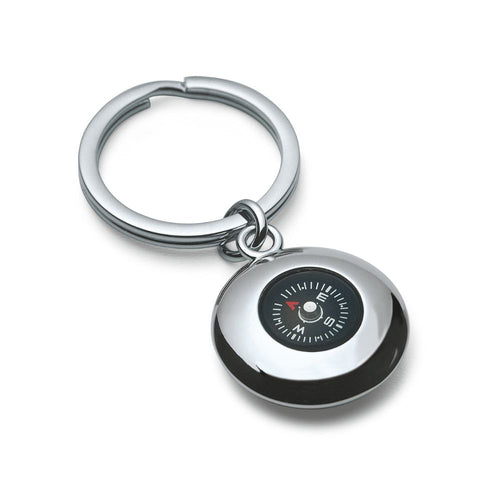 Schöner silberner Schlüsselring mit Schlüsselanhänger, hochwertiger Kompass als Schlüsselanhänger, silber und schwarz, edles minimalstisches Design 