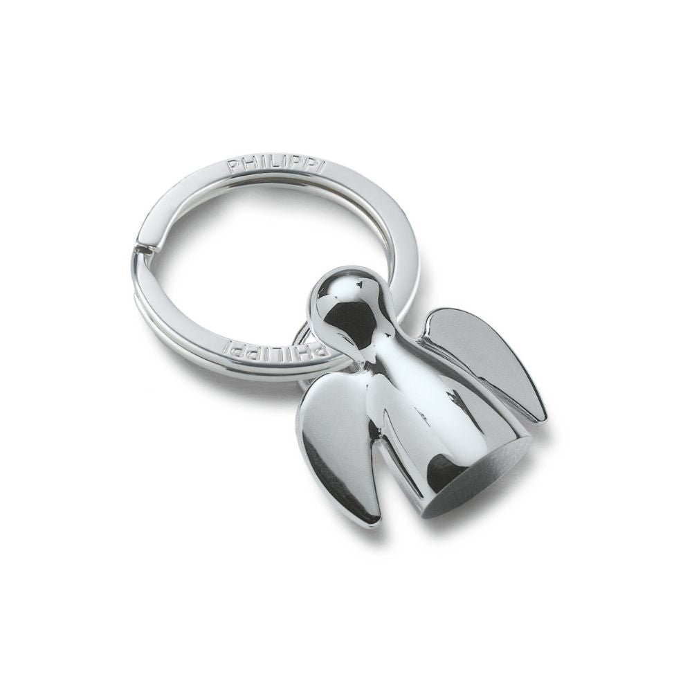 Silberner Schlüsslanhänger mit Schlüsselring, Schlüsselanhänger in Form eine Engels, minimalistisches Schutzengel Design