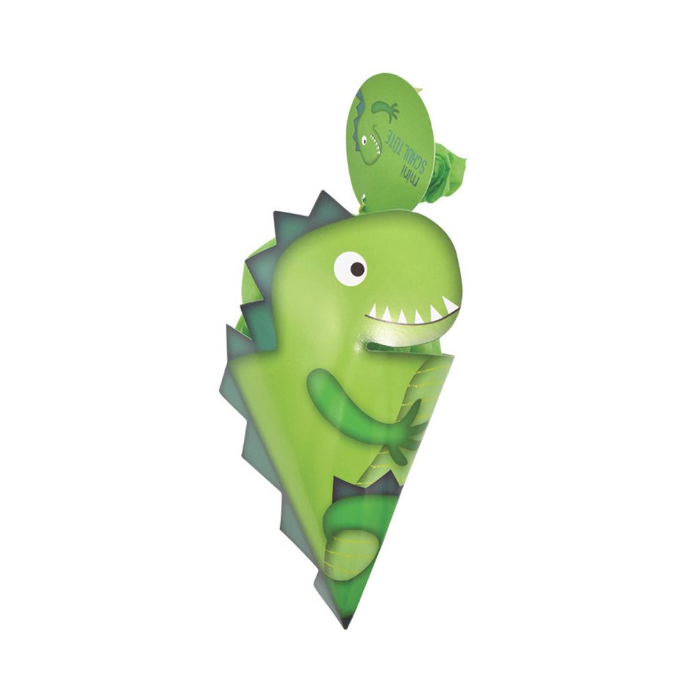 Grüne Mini-Schultüte in der Form eines Dinos