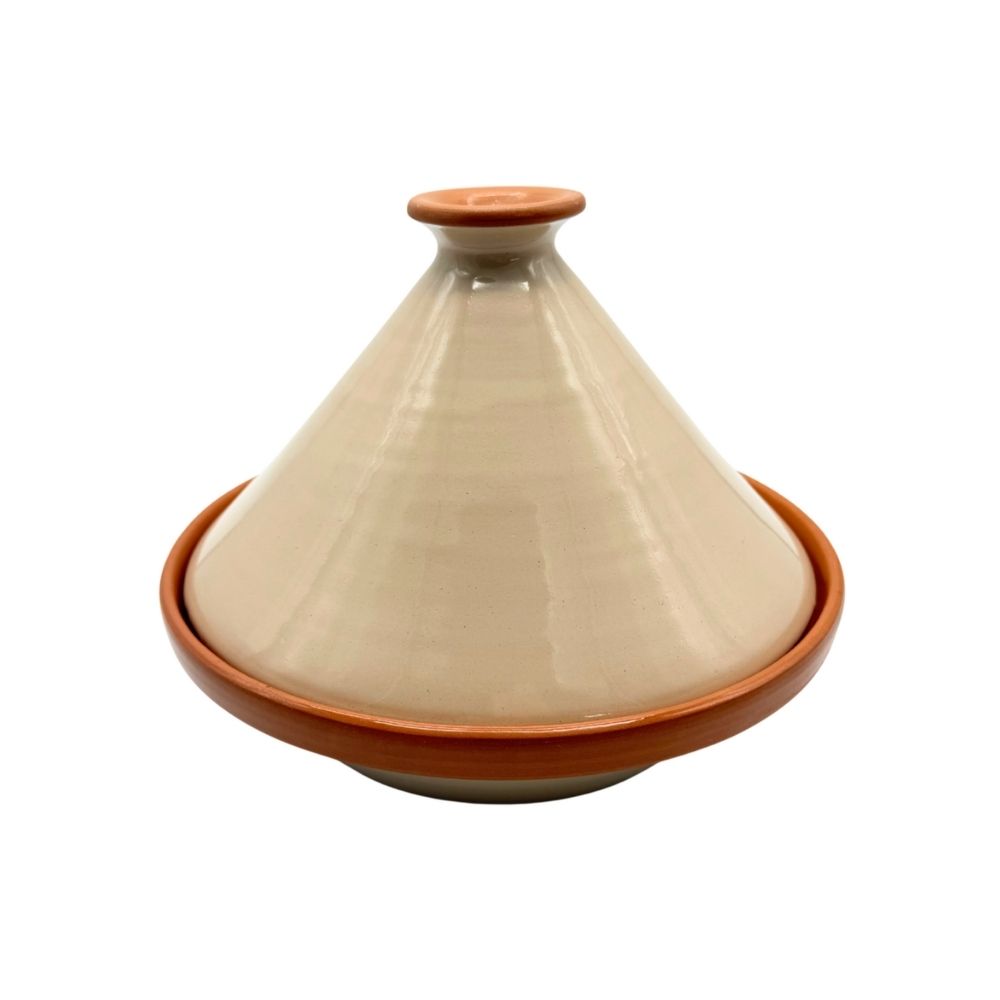 Tajine aus Rotem Ton mit beiger Bemalung Topf und Deckel