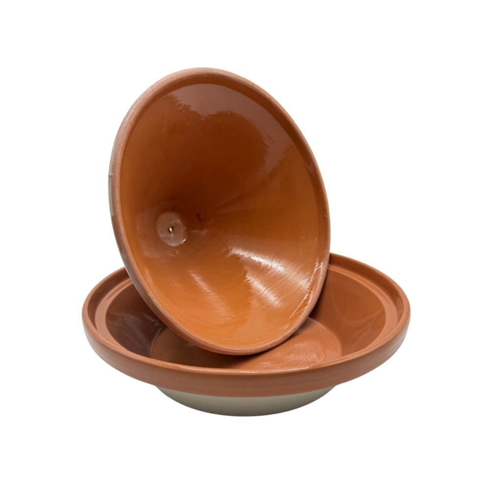 Tajine aus Rotem Ton mit beiger Bemalung Topf und Deckel
