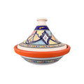 Handbemalte gemusterte Tajine in der einem mediteranen Design mit einem schlanken Deckel in den Farben Blau,weiß