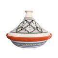 Handbemalte gemusterte Tajine mit einem schlanken Deckel in den Farben Schwarz, weiß