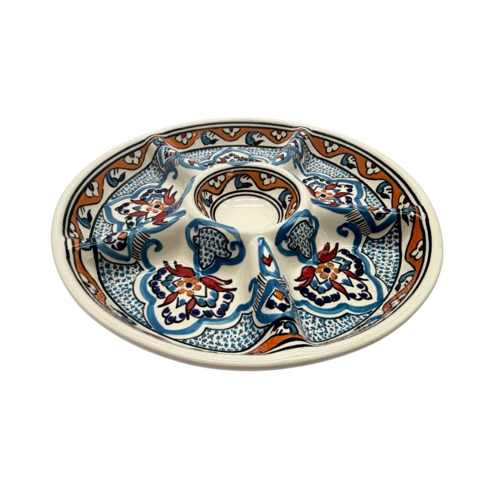 Tapas Board Teller mit gewölbten einkerbungen handbemalt in Okar tönen