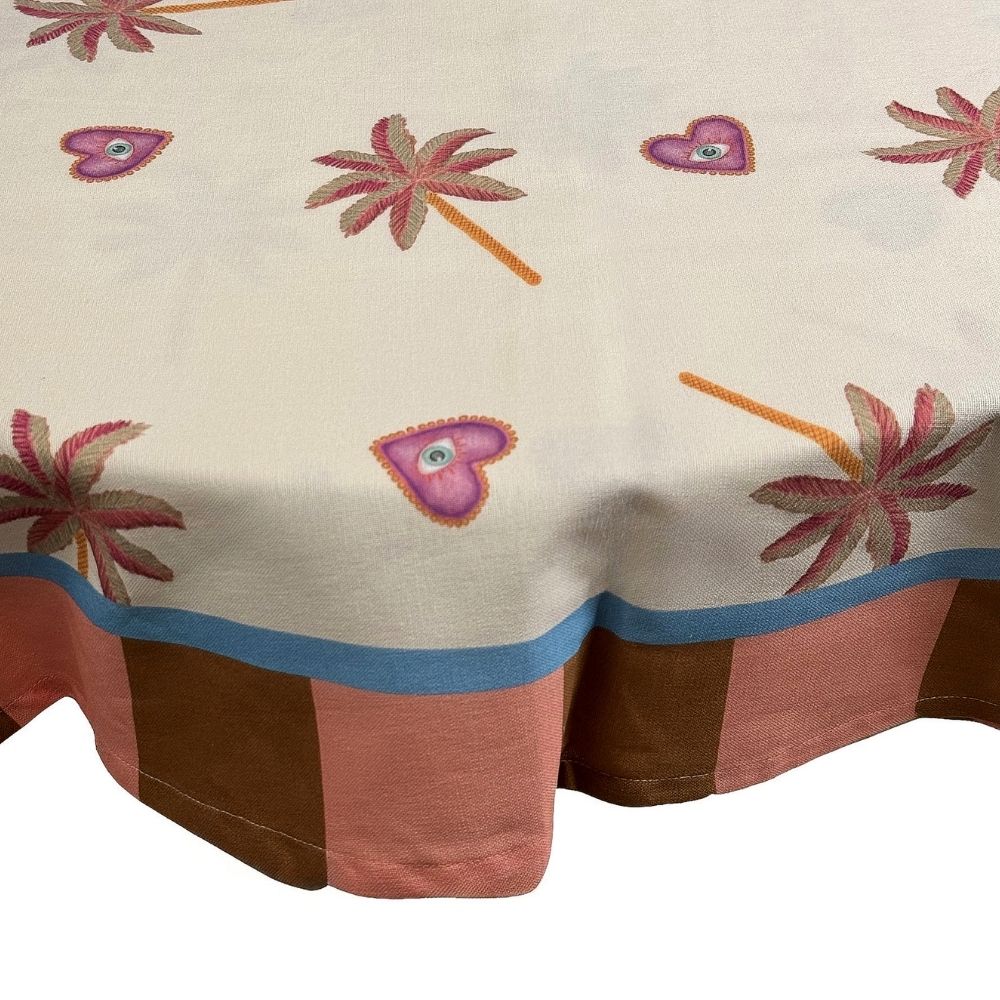 Runde Tischdecke mit Palmen und Herzen und Augen