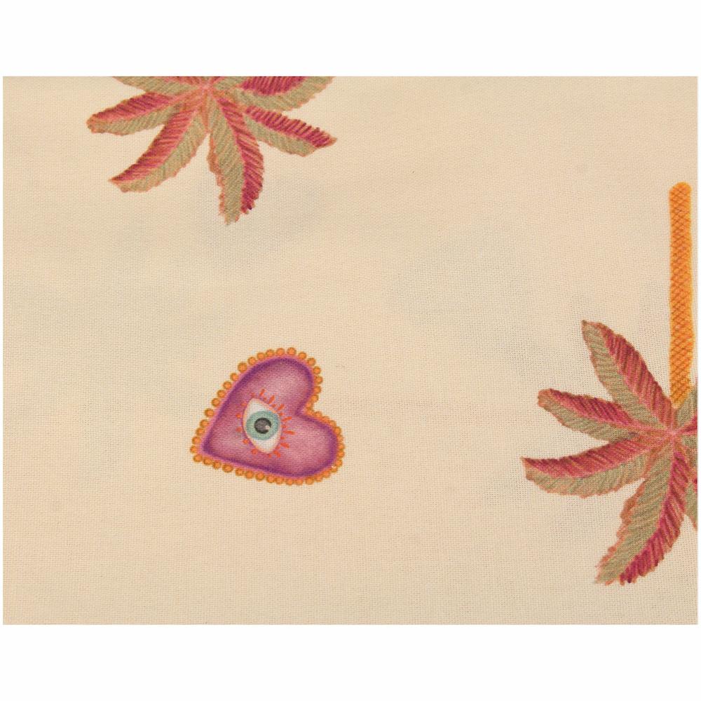 Runde Tischdecke in beige mit Palmen und Herzen und Augen