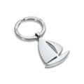 Silberner hochglanzpolierter Schlüsselanhänger, minimalistisches Segelboot design mit kunstvollen Schwingungen an silbernem schlüsselring