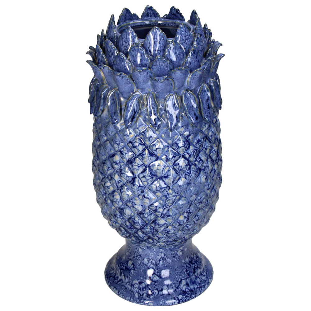 Blaue Ananas-Förmige Deko Vase mit und kurzem Schaft und einer Öffnung , die an einer Lotus blüte erinnert