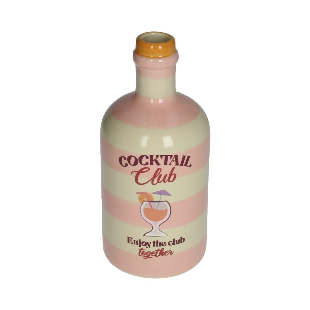Vase in Form einer Flasche gestreift in pink weiß "Cocktail club" mit "aperol spritz"