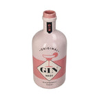 Vase in Form einer Pinken Flasche mit einem label "GIN NO1" "RASPBERRY"