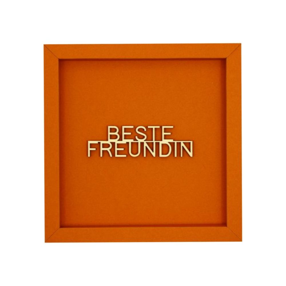 Quadratische Orangene Wanddekoration mit der Schrift "Beste Freundin"