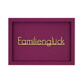 Rechteckige Aubergine farbige Wanddekoration mit der Schrift "Familienglück" in Hellgelb
