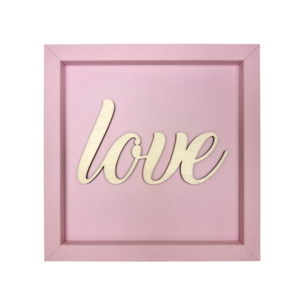 Quadratischer Papp-Bilderrahmen in Pink mit der Schrift "Love"