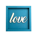 Quadratischer Papp-Bilderrahmen in Petrol mit der Schrift "Love"