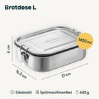 Brotdose mit Trennwand aus Edelstahl 1400ml