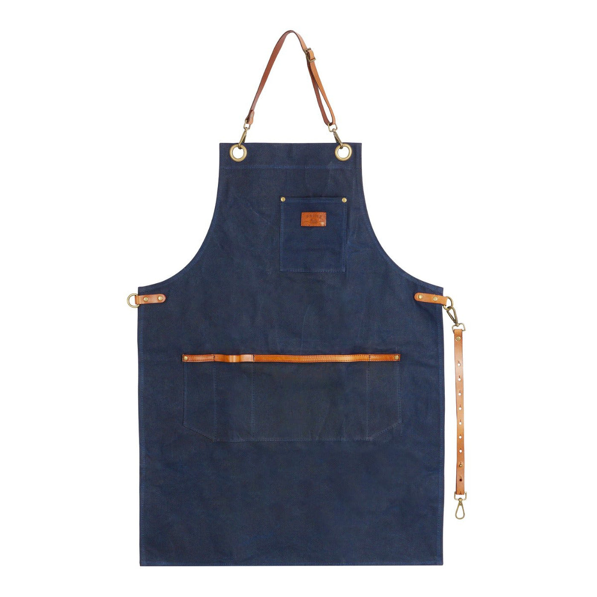 Grillschürze in Navy Blau mit Lederträger und befestigungs Bänder