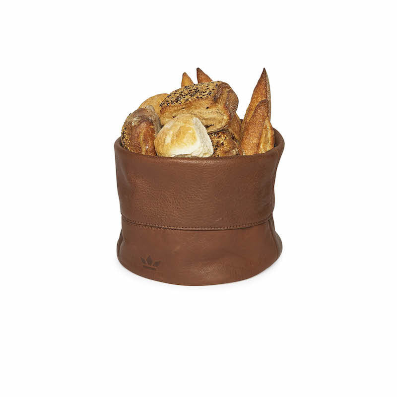 Brotkorb aus Leder - Vintage Cognac