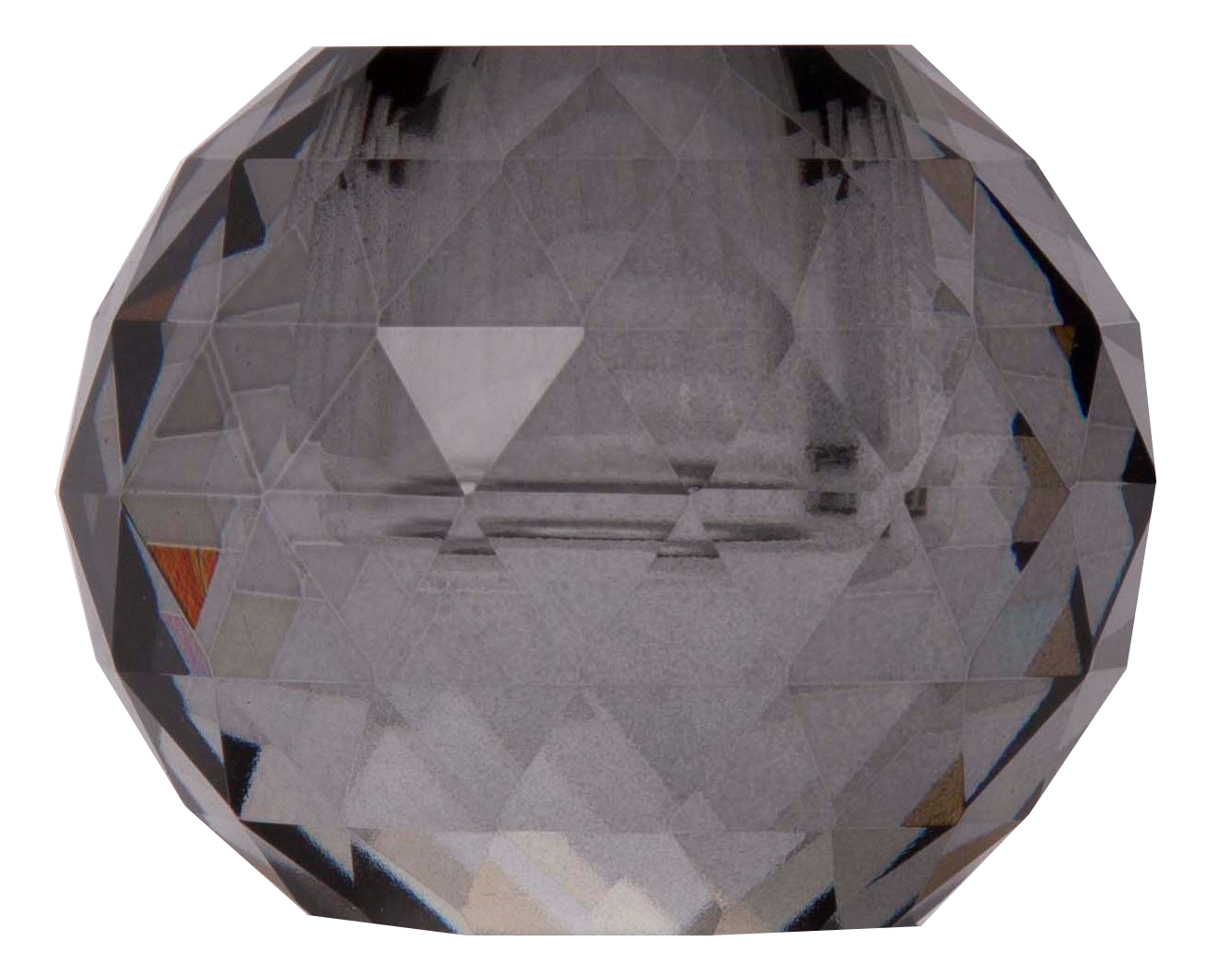 Moderner ründlicher Kristall-Kerzenhalter aus Rauchgrauem Glas in geometrischem Design