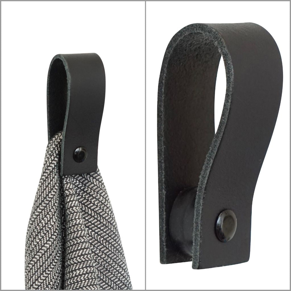 Handtuchhalter aus echtem Leder, schwarz - für Handtücher und Geschirrtücher; magnetisch
