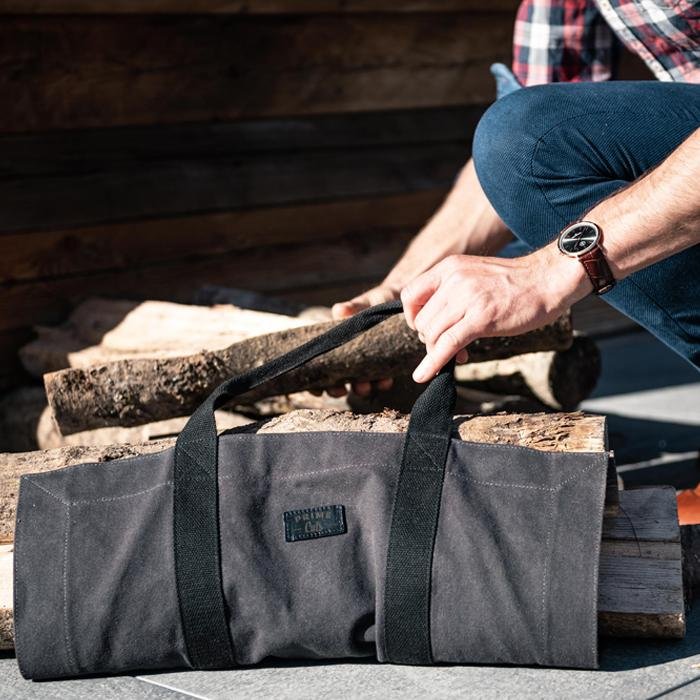 Kaminholztasche aus gewachstem Baumwollcanvas - Schwarz