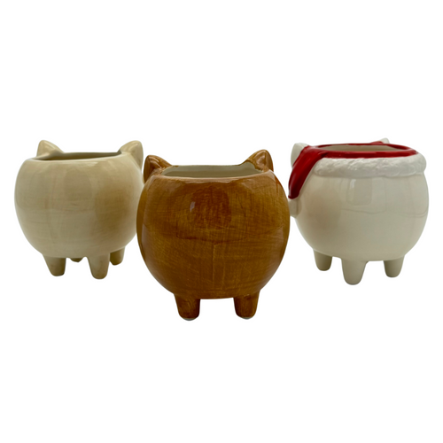 Blumentopf lustige Katzen Trio Set braun, weiß und beige