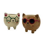 Blumentopf lustige Katzen Trio Set braun, weiß und beige