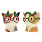 Pflanzentopf lustige Katzen Duo Set Weiß Orange Braun befleckt