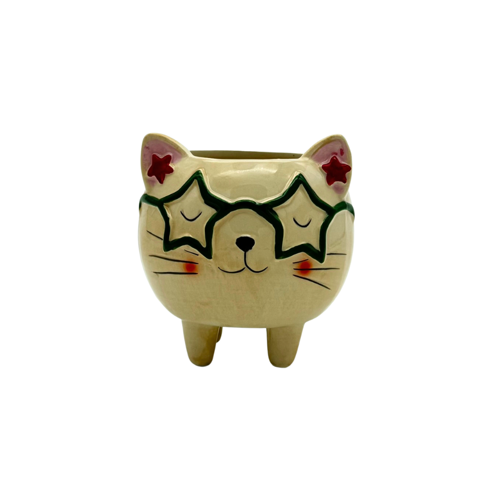 Blumentopf lustige Katzen Trio Set braun, weiß und beige