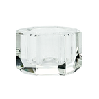 Ein kleiner Dioptrics Kerzenhalter aus Glas in Klarer Kristall-Optik, bestehend aus mehreren geometrischen Flächen. Der Kerzenhalter hat eine moderne, facettierte Optik, die das Licht reflektiert