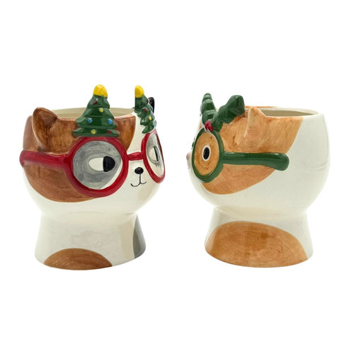 Pflanzentopf lustige Katzen Duo Set Weiß Orange Braun befleckt