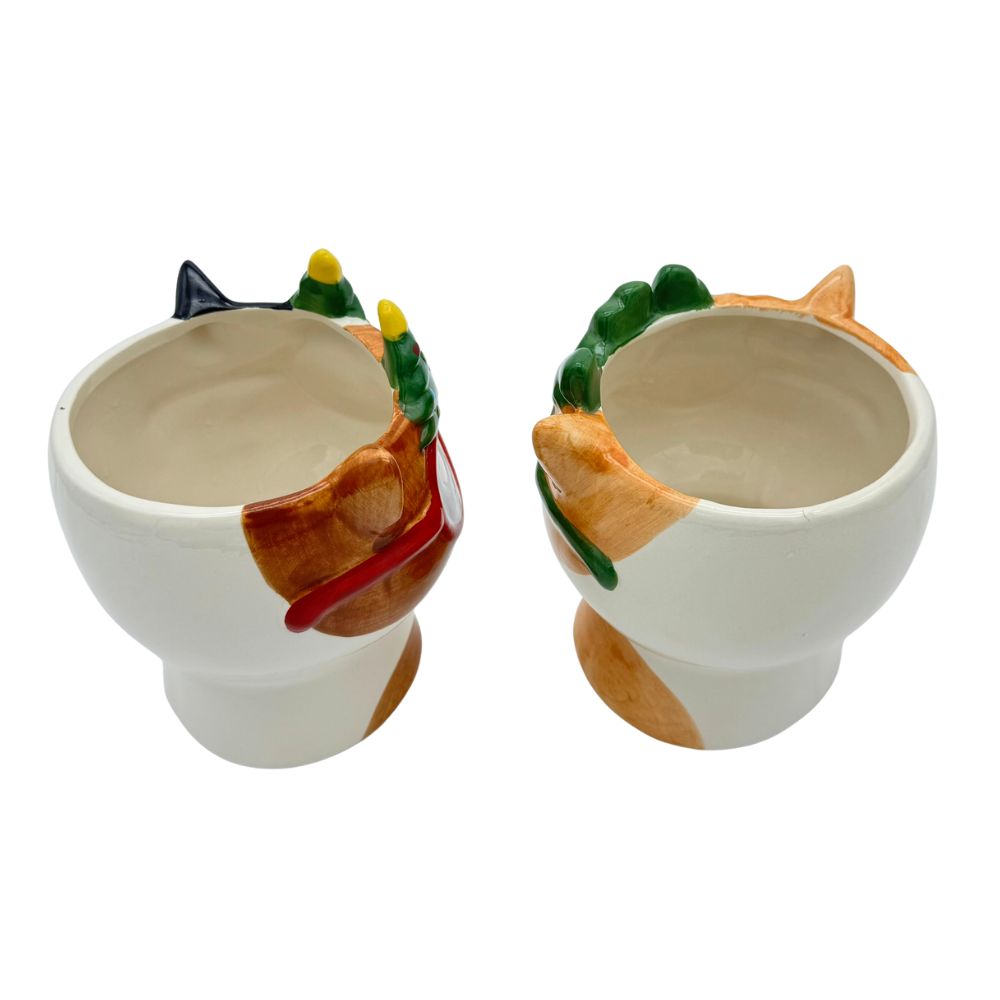 Pflanzentopf lustige Katzen Duo Set Weiß Orange Braun befleckt