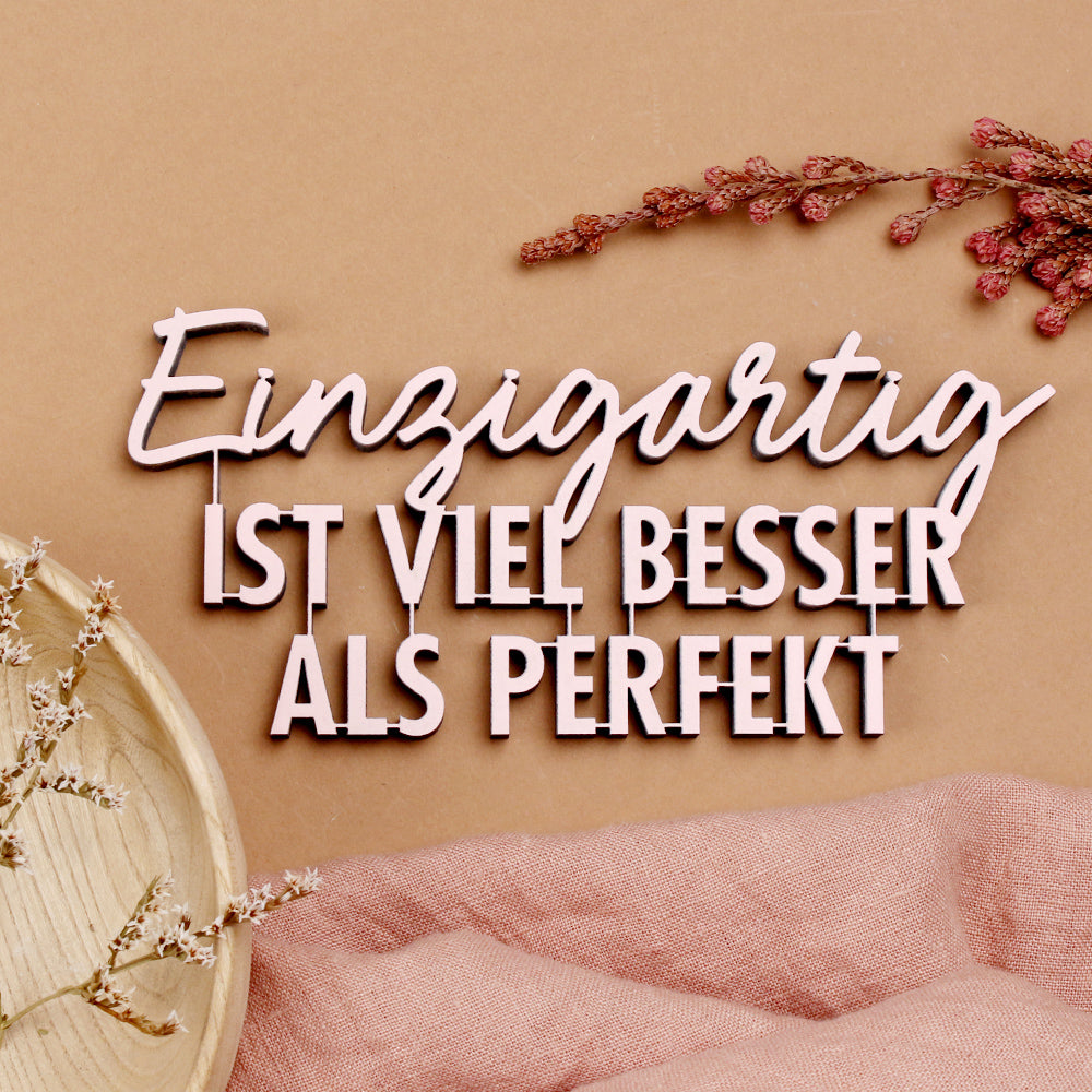 Deko Holzschirftzug - Einzigartig ist viel besser als perfekt (M)