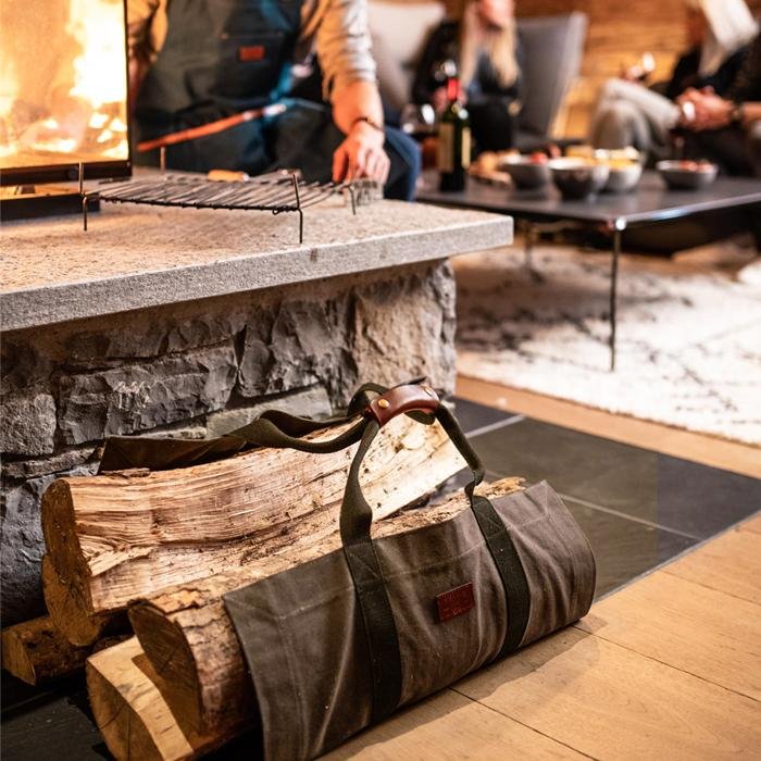 Kaminholztasche aus gewachstem Baumwollcanvas - Tabakbraun