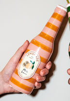 Deko Vase Keramik Limonaden Flasche gestreift Pink und Orange