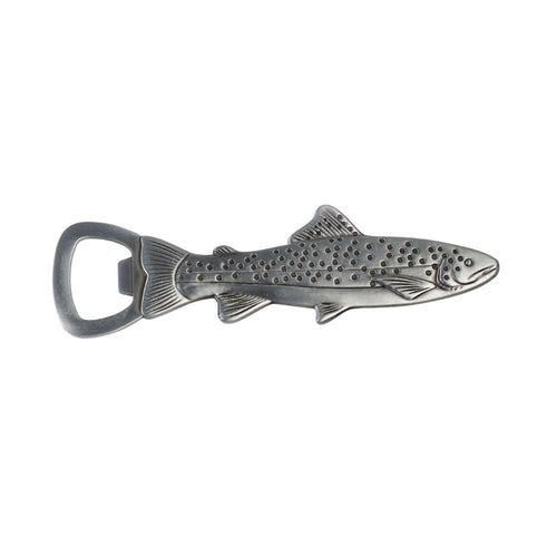 Flaschenöffner aus Edelstahl in Fischform mit eingebrägten 3D Details, Flossen und Schuppen