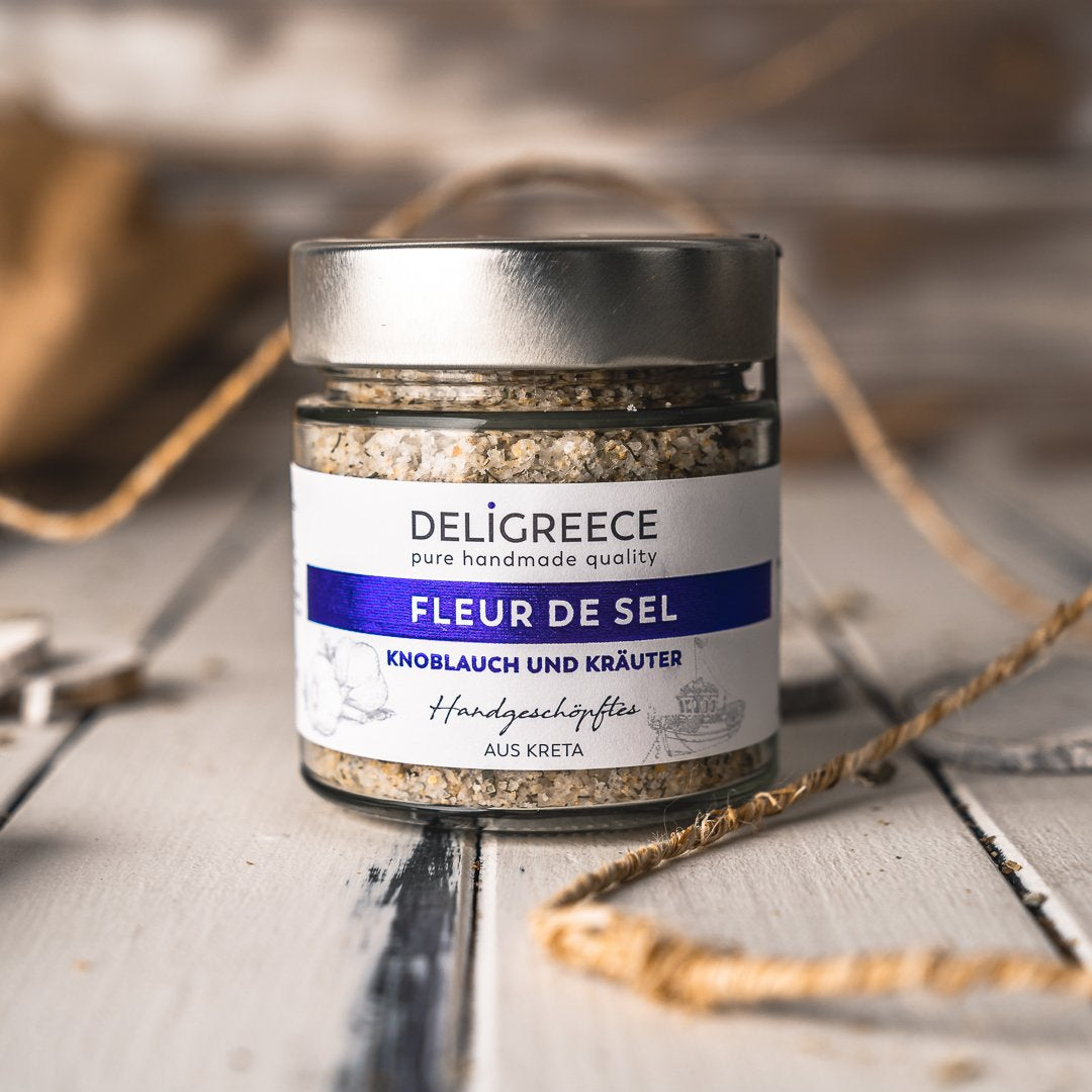 Fleur de Sel, handgeschöpftes Meersalz mit Knoblauch