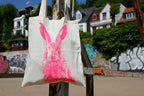 Jutebeutel natur - Feldhase, neonpink