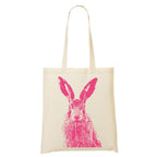 Jutebeutel natur - Feldhase, neonpink