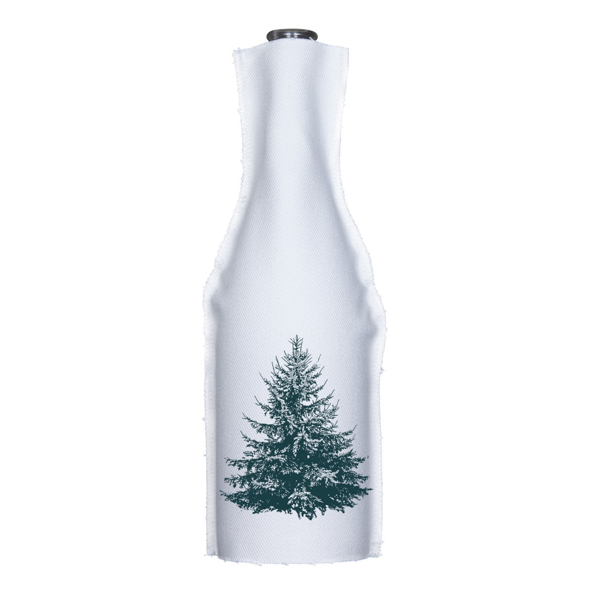 Weiße Flaschenhusse mit einem Blattgrünen Tannen Aufdruck
