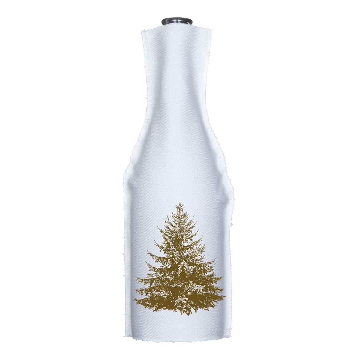 Weiße Flaschenhusse mit einem Aufdruck einer braunen Tanne