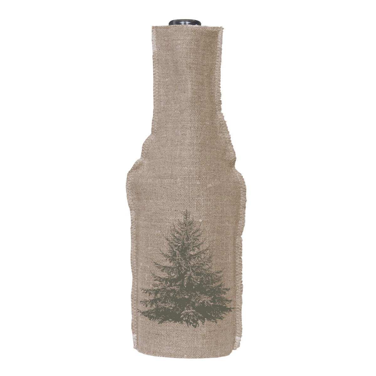Braune Flaschenhusse mit einem Schwarzen Aufdruck einer Tanne