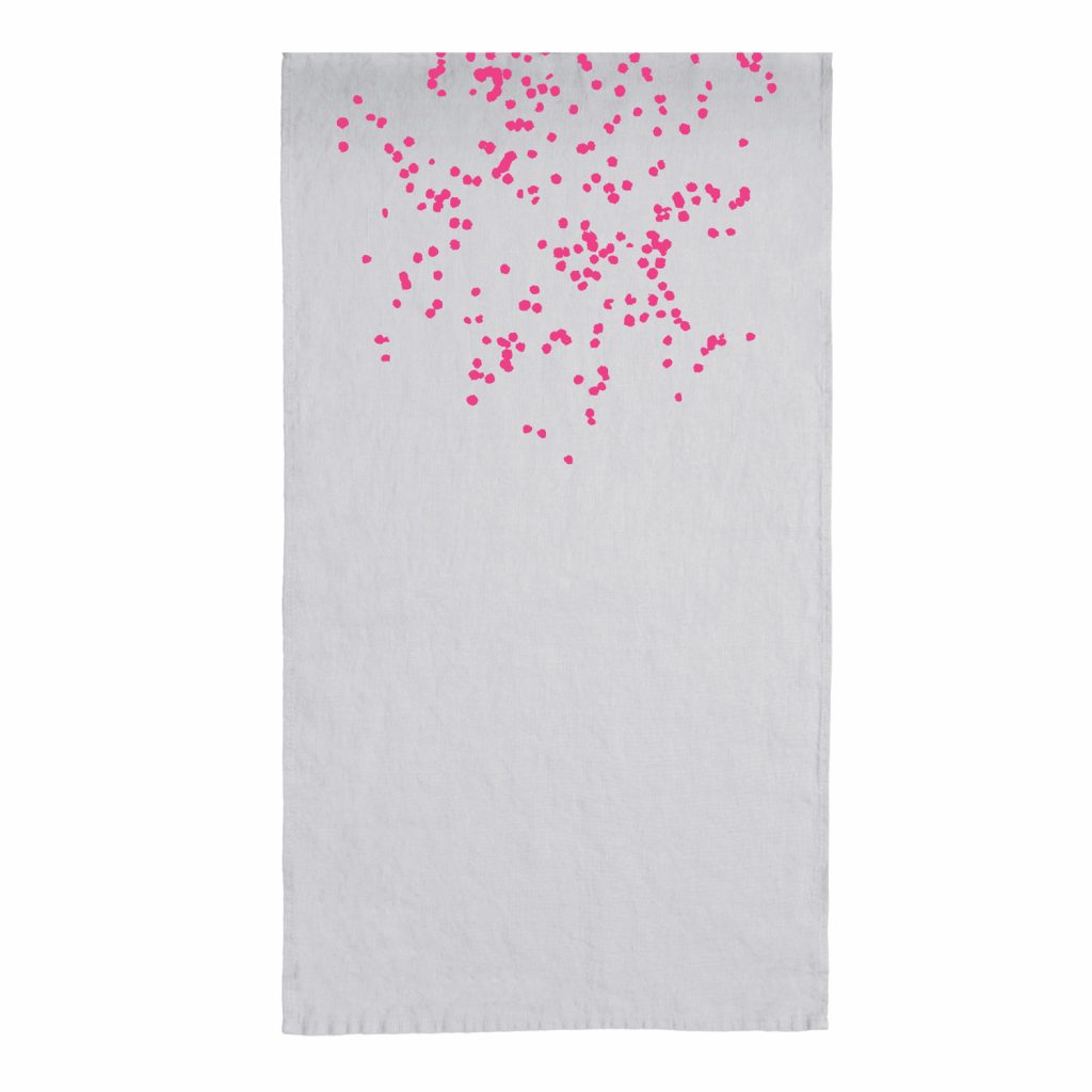 Tischläufer Leinen grau - Blüten, neonpink