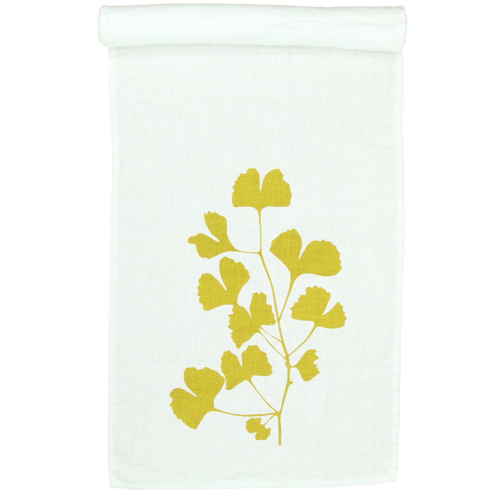 Tischläufer Leinen Ginkgo Weiß