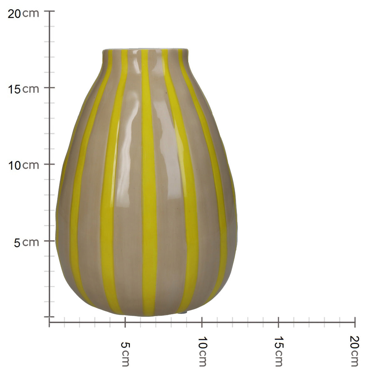 Die Maße der Ovalen Deko Vase, vertikal gestreift in Braun und Gelb